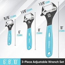 SHALL 3-Pcs Adjustable Spanner Set,6" 8" 10" Cr-V Steel Wrench For Home,Workshop