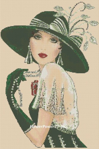 Art deco lady cross stitch - art,
