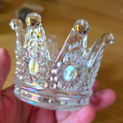 Clear iridescent glass crown - iridescent,