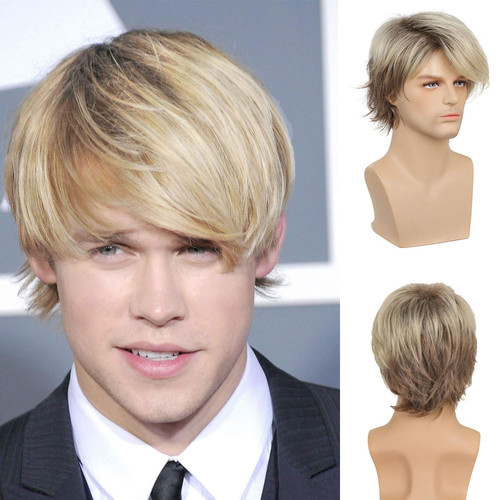Mens blonde wig short layered - wig,