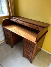 Edwardian Oak Double Pedestal Roll Top Desk