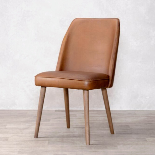Leather dining chair tan side - dining,