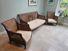 Antique Edwardian Chippendale Style Three Piece Mahogany Bergere Suite (Circa 19