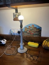 Vintage Wooden Table Lamp Base Cream Lime Washed Wood Grain 36cm Made in England