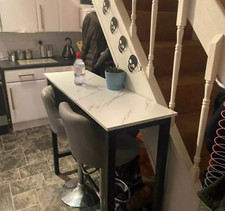 Marble Grain Bar Coffee Table with Adjustable Footpad Dining Table White/Black