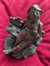 Vintage Cold Cast Resin Figurine Old Man Sitting On Bench Signed P.Dunn 5"Tall