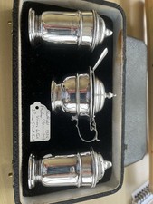 Silver Cruet Set Sheffield 1936. In A Box Used, Salt, pepper, Mustard +spoon
