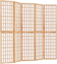 5 Panel Natural Wood Shoji Room Divider 200x170 cm Folding Privacy Screen