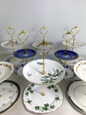 Vintage Mini Cake Stand 2 Tiers Handmade With Floral Plates GC
