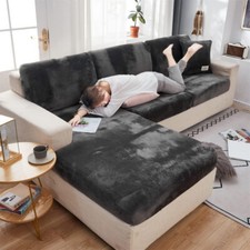 Super Soft Faux Velvet Sofa Cushion Chaise Cover Grey 160-190cm Long Stretch