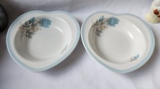 Barratt's Delphatic white Tableware Heart shaped 2x bowls Blue Floral ,Tiny Chip