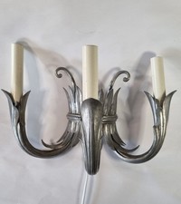 Vintage Triple Arm Wall Light Sconce Silver Tone/Pewter Art Nouveau Style