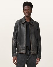 AllSaints Men's Bomber Jacket Black XS Distressed Sheep Leather