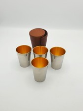 Excellent Vintage Set of Four Silver-Plated Travel Tumblers in Case - circa 1930