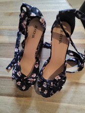 Tk Maxx Justfab Blue Flowered wedge Tie Shoes Size 7.5/8