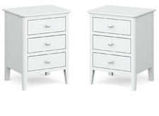 Pair of Scandi Retro White 3 Drawer Bedside Cabinets / Painted Bedroom Tables