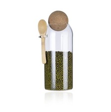 Glass Kitchen Storage Jar with Cork Ball Lid & Bamboo Spoon | BPA-Free Canister