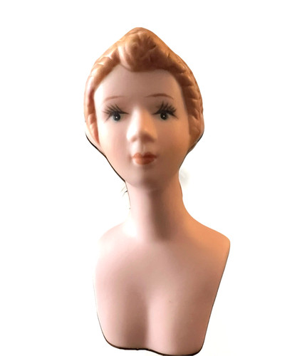 Porcelain half doll lady - half,