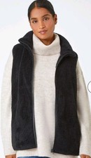 ROMAN Size L 16-18 Black Soft Sherpa Fleece Fur Gilet Bodywarmer Jacket Large 