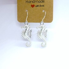 CUTE SEA HORSE HORSES SEAHORSE SEA HOLIDAY SILVER PLATED EARRINGS