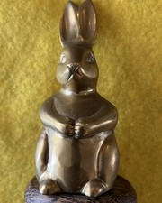 Desk Paperweight. Brass Rabbit Or Hare. 20 CMS Tall On Lovely Wooden Base In VGC