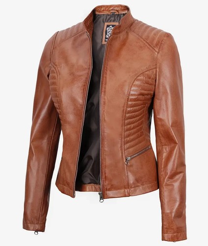 Women cognac lambskin - cognac,