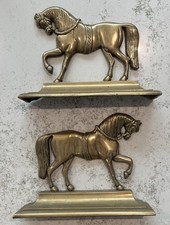 Pair of Brass Antique Cast Horses. Fireplace/Hearth Decorations. 