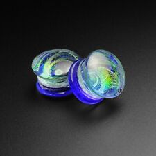 Blue Galaxy Swirl Glass Double Flare Plug | Glass Ear Gauges Stretchers