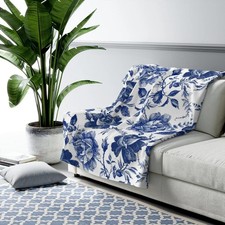 Blue Floral Sherpa Throw