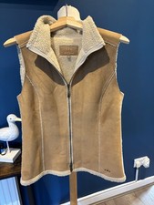 Per Una Ladies Faux Suede Tan Y2K Waistcoat Gilet Size Small Full Zip Boho 