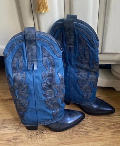 Women blue leather western - blue,