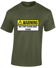 WARNING MAY START TALKING FISHING MENS T SHIRT FUNNY CARP FISHERMAN CLOTHING TOP