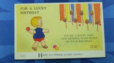 Valentine's Nipper Birthday Comic Postcard 1930s Fairground Fun Fair Coconut Shy