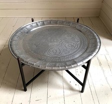 Vintage Middle Eastern/Moroccan Round Aluminium Engraved Folding Coffee Table