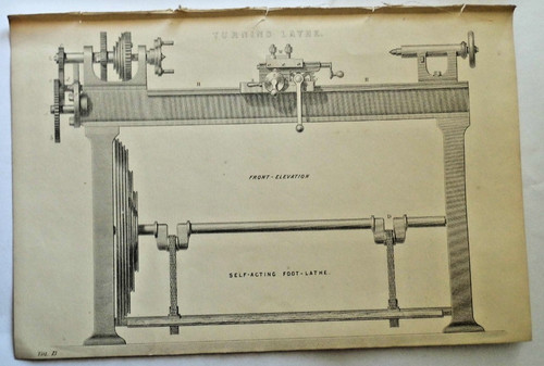 Antique print turning lathe - print, "turning