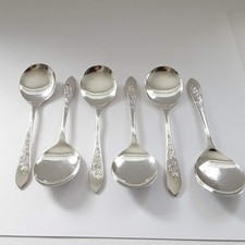 Set of 6 Vintage Viners Sheffield EPNS Silver Plated Soup Spoons - Rose Pattern