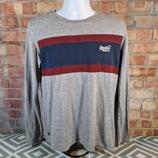 SUPERDRY LONG SLEEVE T-SHIRT Mens Large Grey Cotton Workwear Henley Style