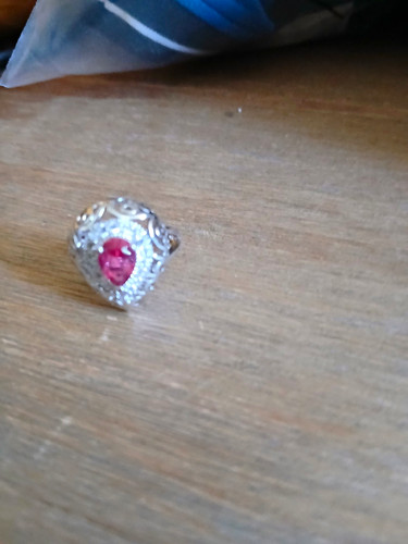 Silver tone red - tone, round