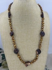 VINTAGE orange pearl bead necklace with Art Deco paste set clasp