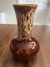 KERNEWEK Cornwall Pottery Style Brown Honeycomb Dip Glaze Vase