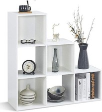 Storage Unit, Wooden Bookcase 6-Cube Step Style for Living Room Study white