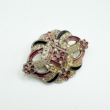 Vintage Pierre Bex Style Enamel Brooch Pin Badge Lapel Silver Tone Art Deco