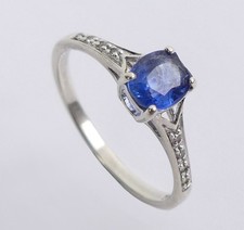 9ct 375 White Gold Blue Topaz & Diamond Ring Size N 1/2 Hallmarked 1.65g