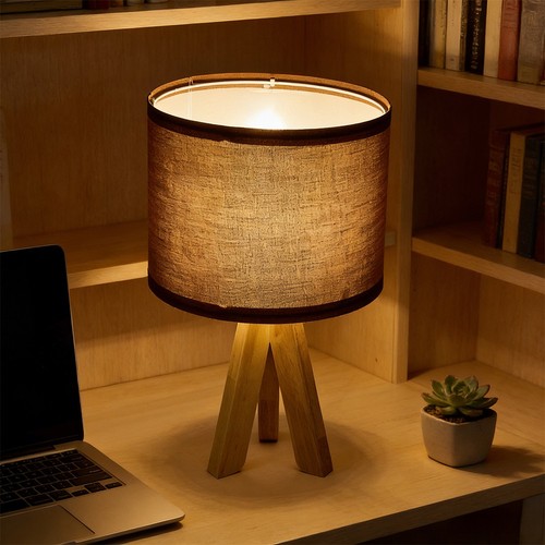 Wooden table lamp with linen - lamp,