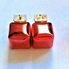 Red Coloured Resin Cube Shaped & Clear Glass Square Stud Earrings