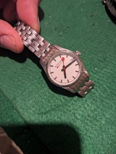 chunky heavy Mondaine Swiss Railways date ladies Watch, Good Condition  Works 