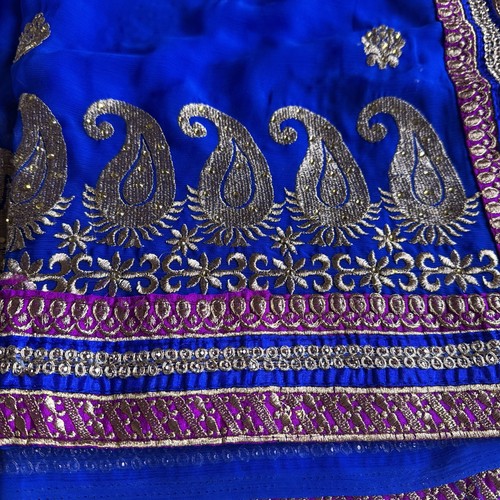 Blue embroidered nylon sari - nylon,