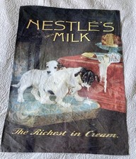 Nestles Swiss milk chocolate vintage linen tea towel advert 70s 80s Terrier pups