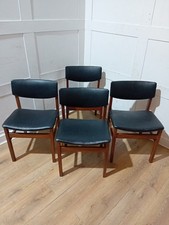 RETRO TEAK MEREDEW SET OF 4 CHAIRS WITH ORIGINAL LEATHERETTE UPHOLSTERY VINTAGE