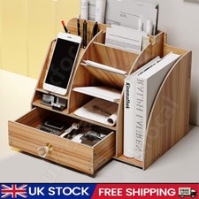 Wooden Assemble Desk Table Office File Organizer Wooden Pen Holder Tidy Case UK